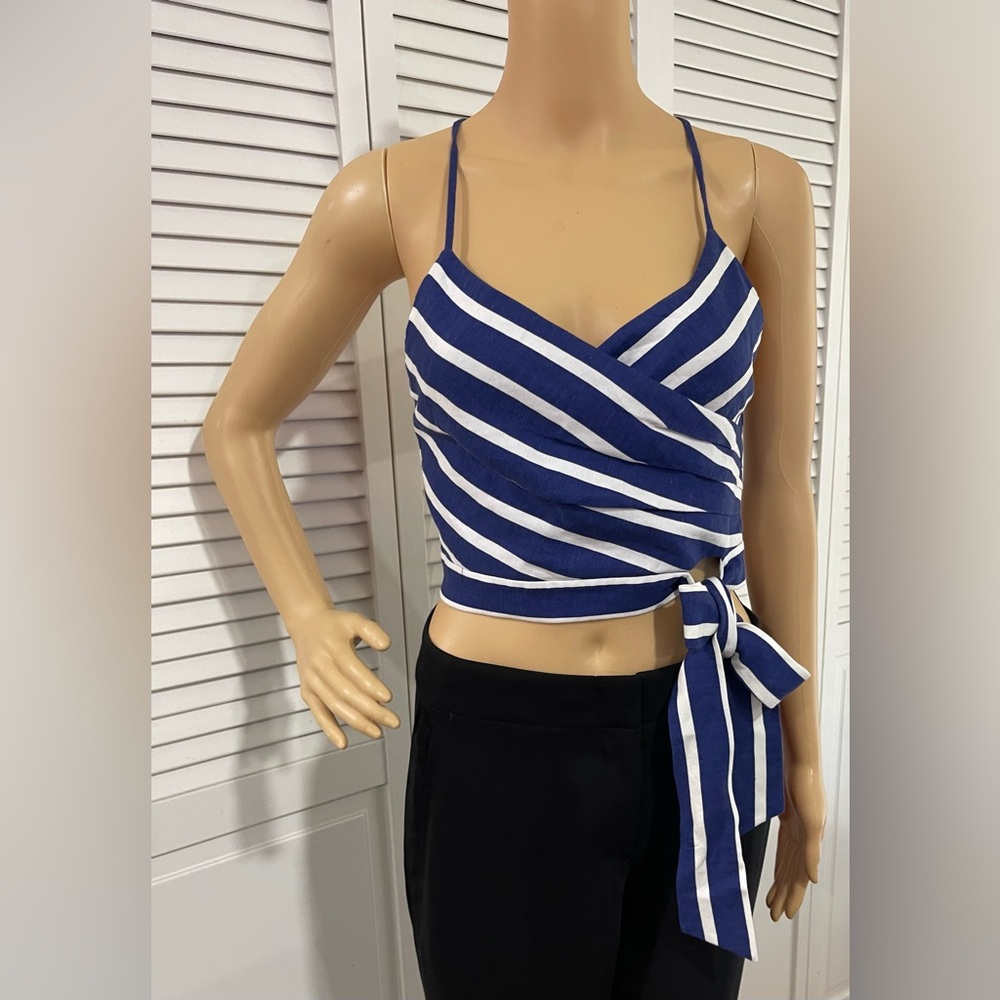 Alice + Olivia Navy & White Striped Wrap Camisole